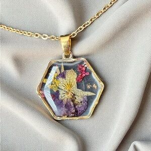 Fine Pendant Necklace with Handcrafted Yellow Pressed Floral Design